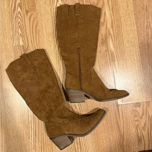 Faux suede western boho chic knee high tall boots chestnut brown 8